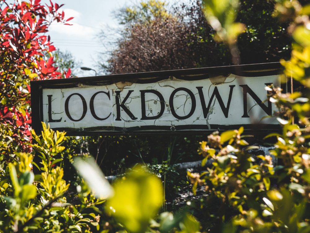 A road sign saying ‘lockdown’ on a residential street.